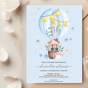 Blue We Can Bearly Wait Boy Baby Shower Invitation