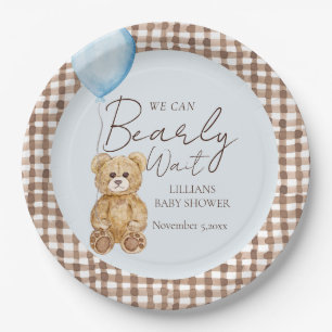 Blue We Can Bearly Wait Boy Baby Shower Paper Plates