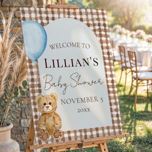 Blue We Can Bearly Wait Boy Baby Shower Welcome Foam Board