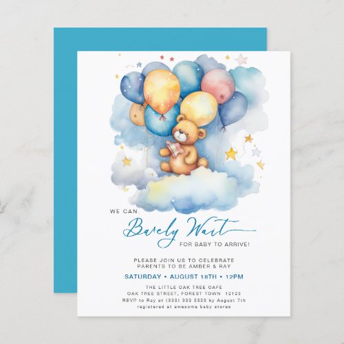 Blue We Can Bearly Wait Cute Boy Baby Shower