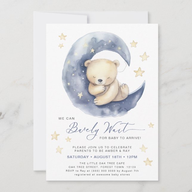Blue We Can Bearly Wait Cute Boy Baby Shower Invitation (Front)