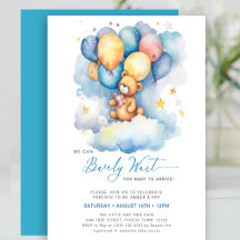 Blue We Can Bearly Wait Cute Boy Baby Shower