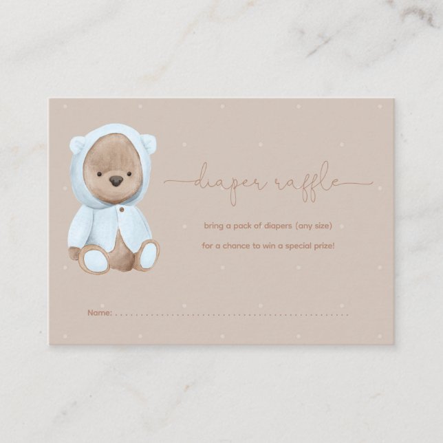 Blue We Can Bearly Wait Teddy Bear Diaper Raffle Enclosure Card (Front)
