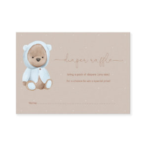 Blue We Can Bearly Wait Teddy Bear Diaper Raffle Enclosure Card