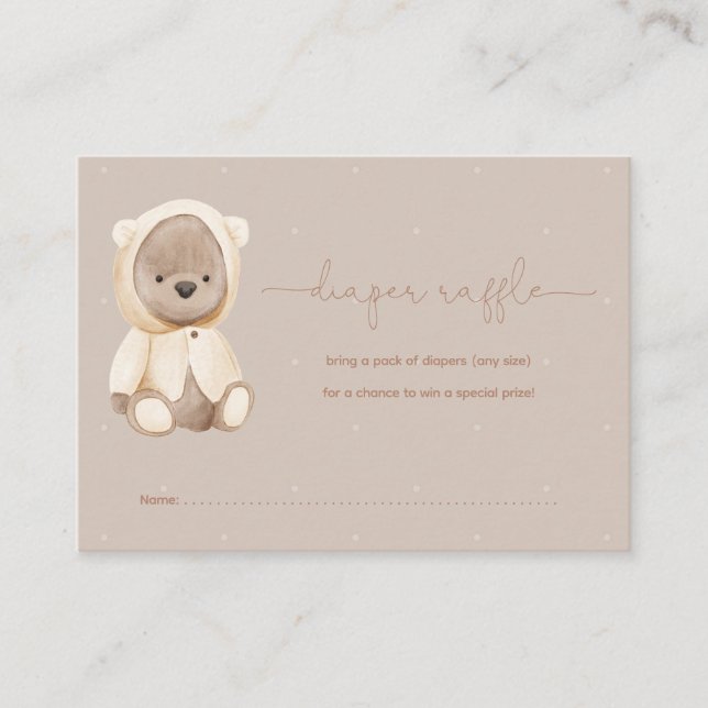 Blue We Can Bearly Wait Teddy Bear Diaper Raffle Enclosure Card (Front)