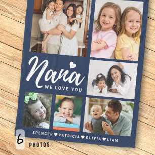 Blue We Love You Nana Grandkids 6 Photo Collage Fleece Blanket