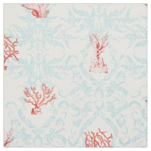 Blue Weathered Vintage Beach Ocean Coral Damask Fabric