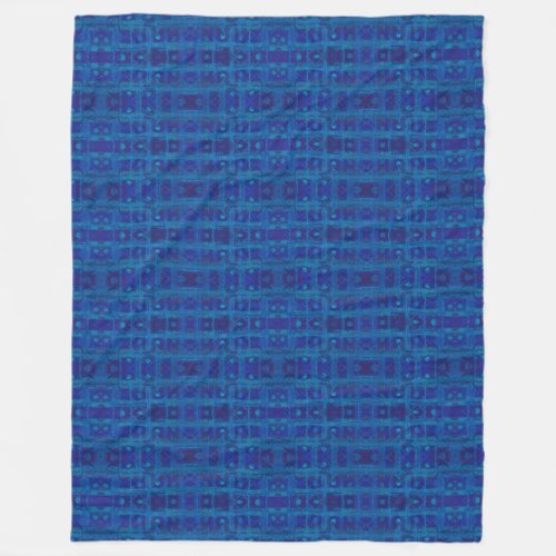 Blue weave abstract geometric pattern hand drawn fleece blanket