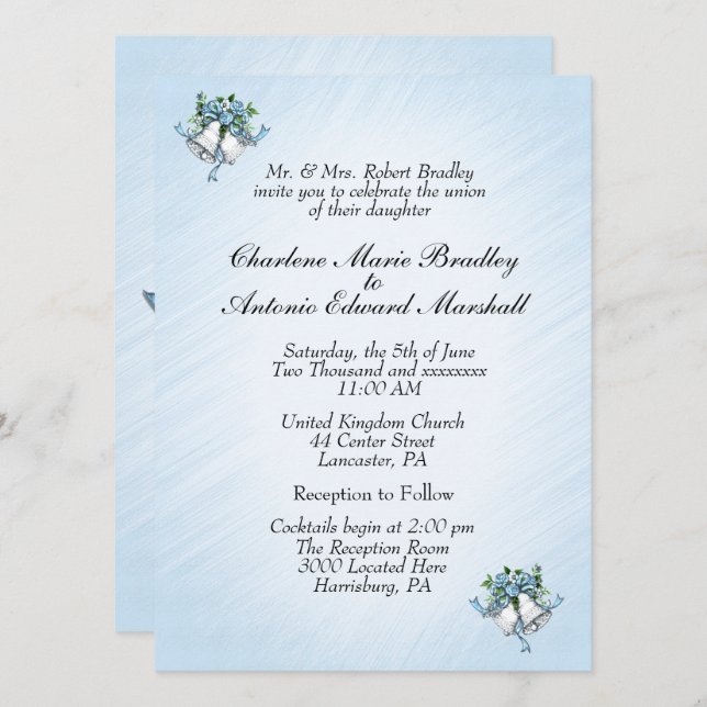 Blue Wedding Bells Invitation (Front/Back)