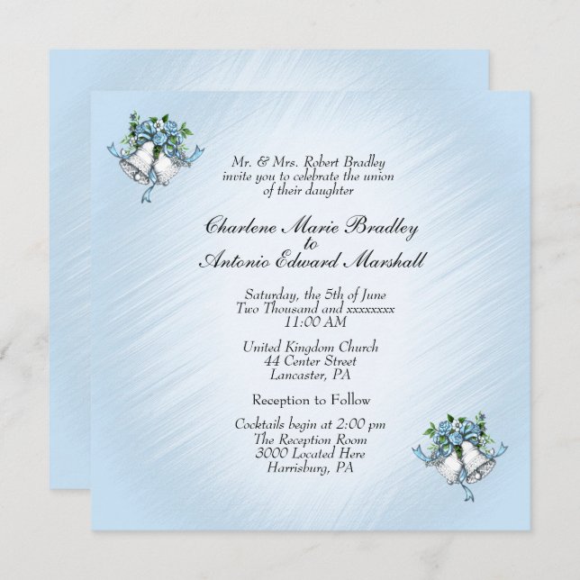 Blue Wedding Bells Invitation (Front/Back)