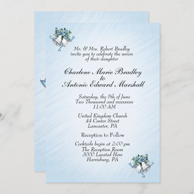 Blue Wedding Bells Invitation (Front/Back)