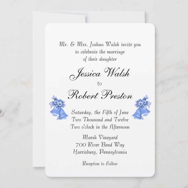 Blue Wedding Bells Invitation 5" x 7" (Front)
