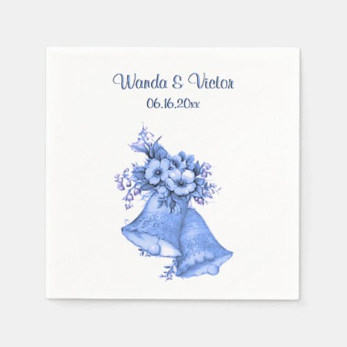 Blue Wedding Bells Personalized Paper Napkins