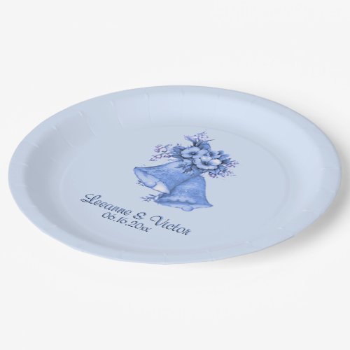 Blue Wedding Bells Personalized Paper Plates