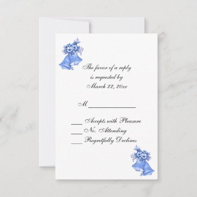 Blue Wedding Bells Personalized RSVP Card (Front)