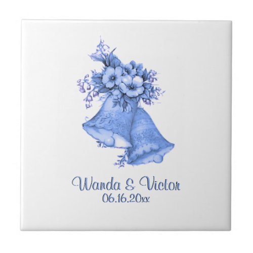 Blue Wedding Bells Personalized Tile