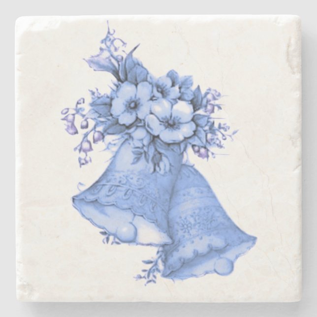 Blue Wedding Bells Stone Coaster (Front)