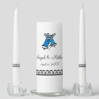 Blue Wedding Bells Unity Candle Set