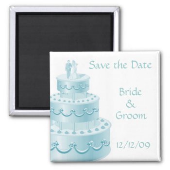 Blue Wedding Cake Save The Date Magnets by wedding_tshirts at Zazzle
