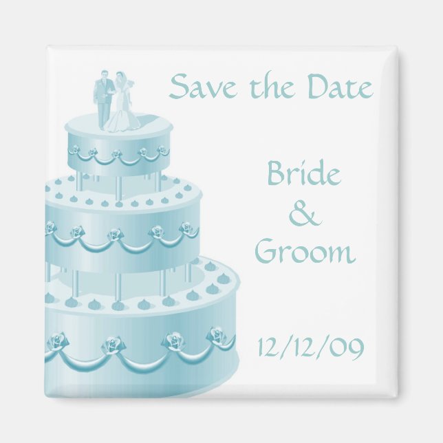 Blue Wedding Cake Save the Date Magnets (Front)