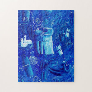 Blue Wedding Contemporary Art Painting Jigsaw Puzzle