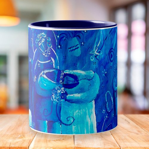 Blue Wedding Contemporary Art Painting Two_Tone Coffee Mug
