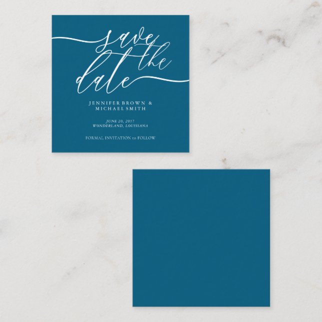 Blue Wedding Custom Photo Mini Save the Date Enclosure Card (Front/Back)
