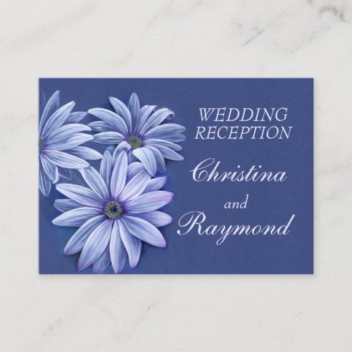 Blue wedding daisy art info enclosure card business card