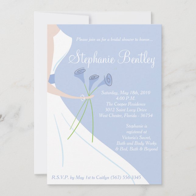 Blue Wedding Dress Bridal Shower Invitation (Front)