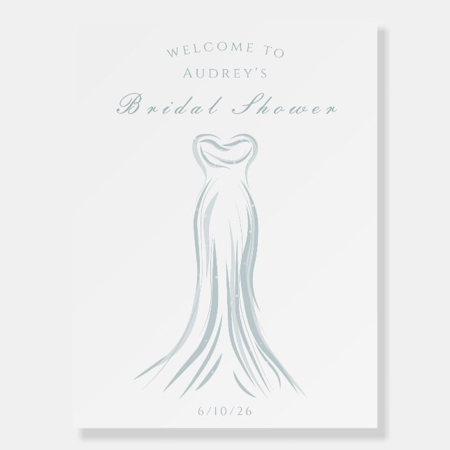 Blue Wedding Dress Bridal Shower Welcome Sign (Front)