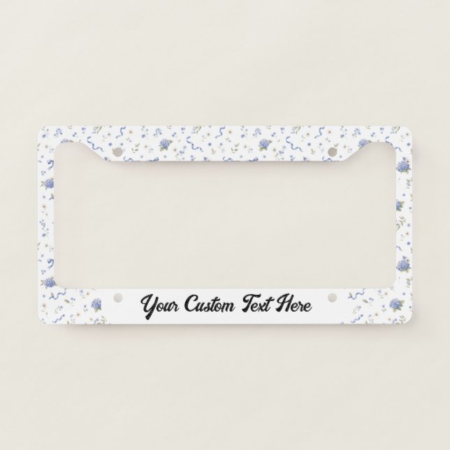 Blue Wedding Flower Pattern Girly License Plate Frame (Front)