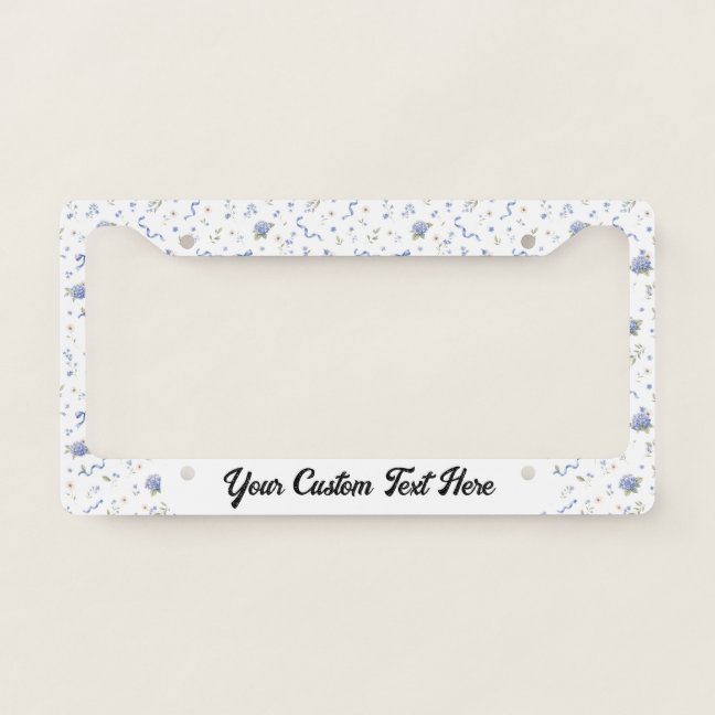 Blue Wedding Flower Pattern Girly License Plate Frame