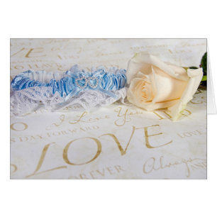 Blue Wedding Garter and Rose Cards