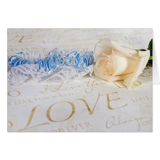 Blue Wedding Garter and Rose Cards (Front Horizontal)