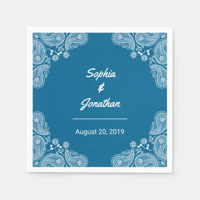 Blue Wedding I Hand Drawn Paisley Wedding Napkin (Front)