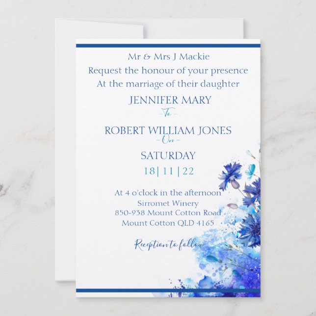Blue wedding invitation  (Front)