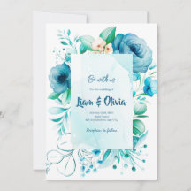 Blue Wedding Invitation Card of Watercolor Floral