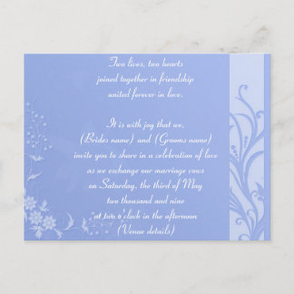Blue wedding invitation postcard