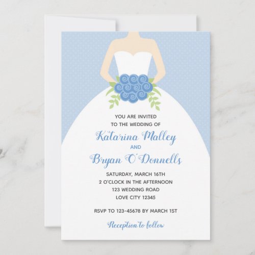 Blue Wedding Invitations Elegant Bridal Gown