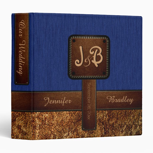 Blue Wedding Leather Look 3 Ring Binder (Front/Spine)
