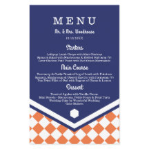 Blue Wedding Menu with Orange Checkered Pattern