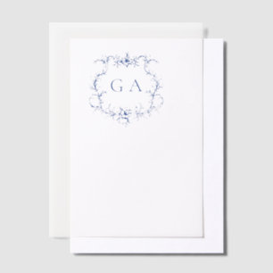 Blue Wedding Monogram Crest Overlay Wedding Vellum Invitations