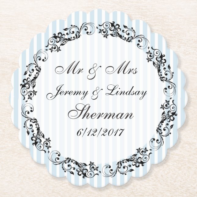 Blue Wedding Personalized Custom Paper Coaster (Front)