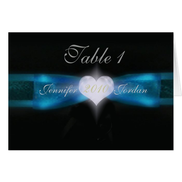 blue Wedding Ribbon Table number Greeting Cards