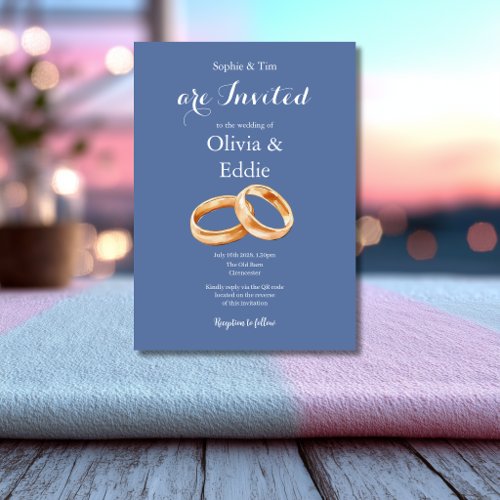 Blue Wedding Rings QR Code Wedding Invitation