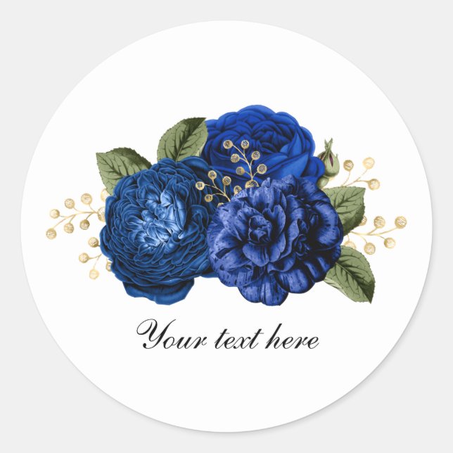Blue Wedding roses customizable Classic Round Sticker (Front)