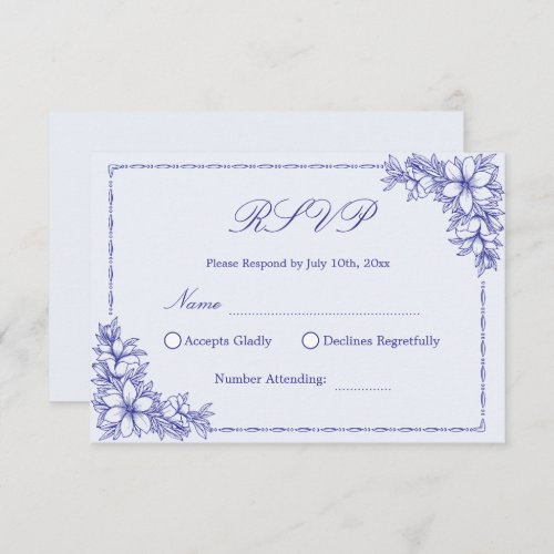 Blue Wedding RSVP with Ornate Floral graphics