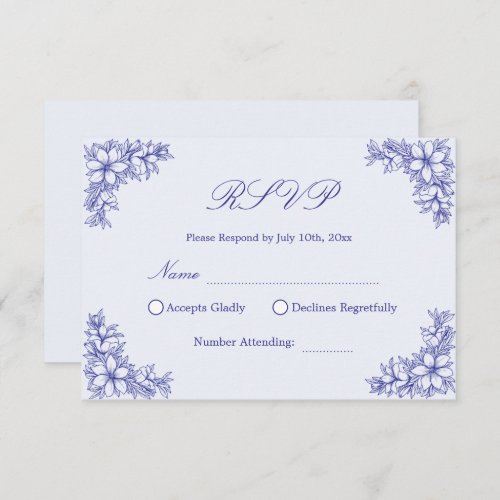 Blue Wedding RSVP with Ornate Floral graphics