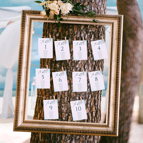 Blue Wedding Seating Chart Table Number Card