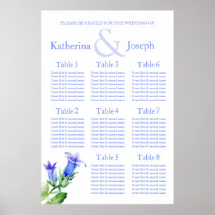 blue Wedding Seating Table Planner 1-8 Poster